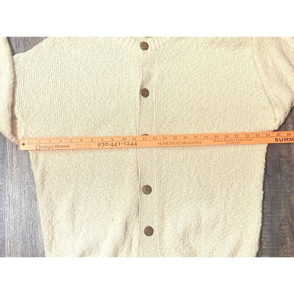 Vintage Greek Cotton Fisherman Cardigan XL Slouchy Cream Textured Knit 90s - Picture 10 of 12